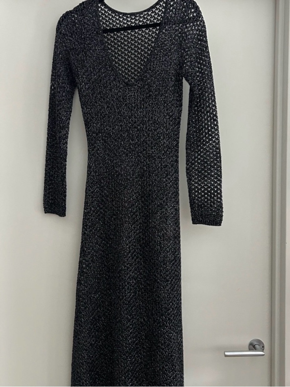 Zara Black Open-Weave Long Sleeve Maxi Dress